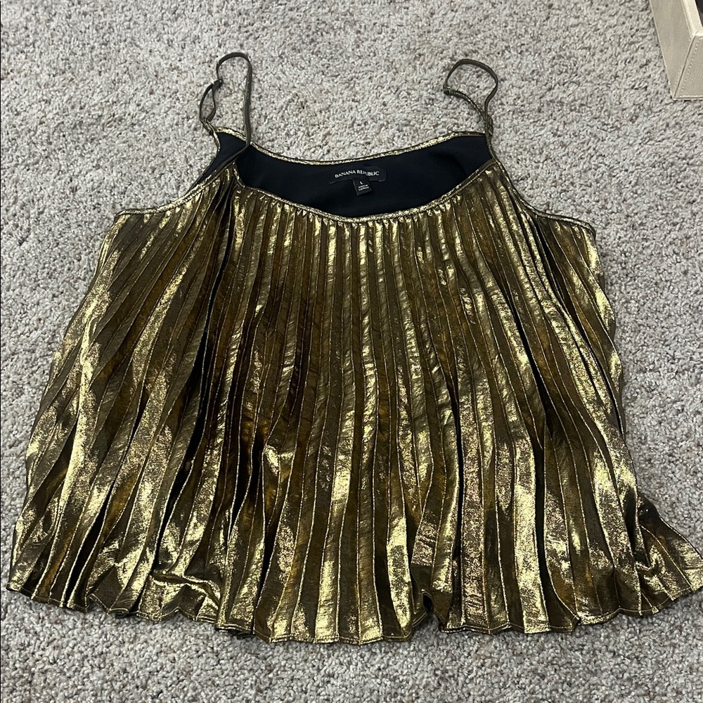 Banana Republic pleated gold lame cami top